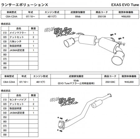 EVO Tune ランサーエボリューションX CZ4A 触媒後交換タイプ
