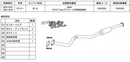 EVO Tune センターパイプ インプレッサ 15S/1.5i GH2 GH3