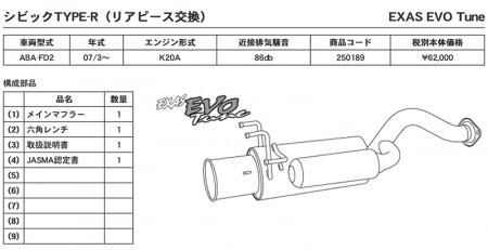 2023/10/08 FD2 シビックタイプR 純正マフラー（リアピース