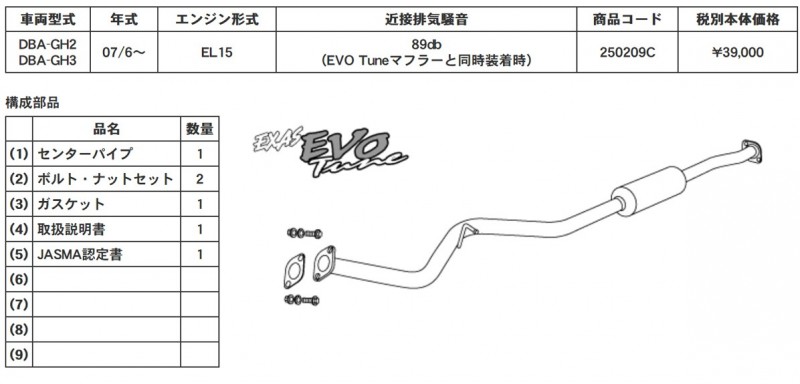 EVO Tune センターパイプ インプレッサ 15S/1.5i GH2 GH3